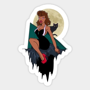 The girl in front of the moon (black dress) - Not Hamlet Design Sticker